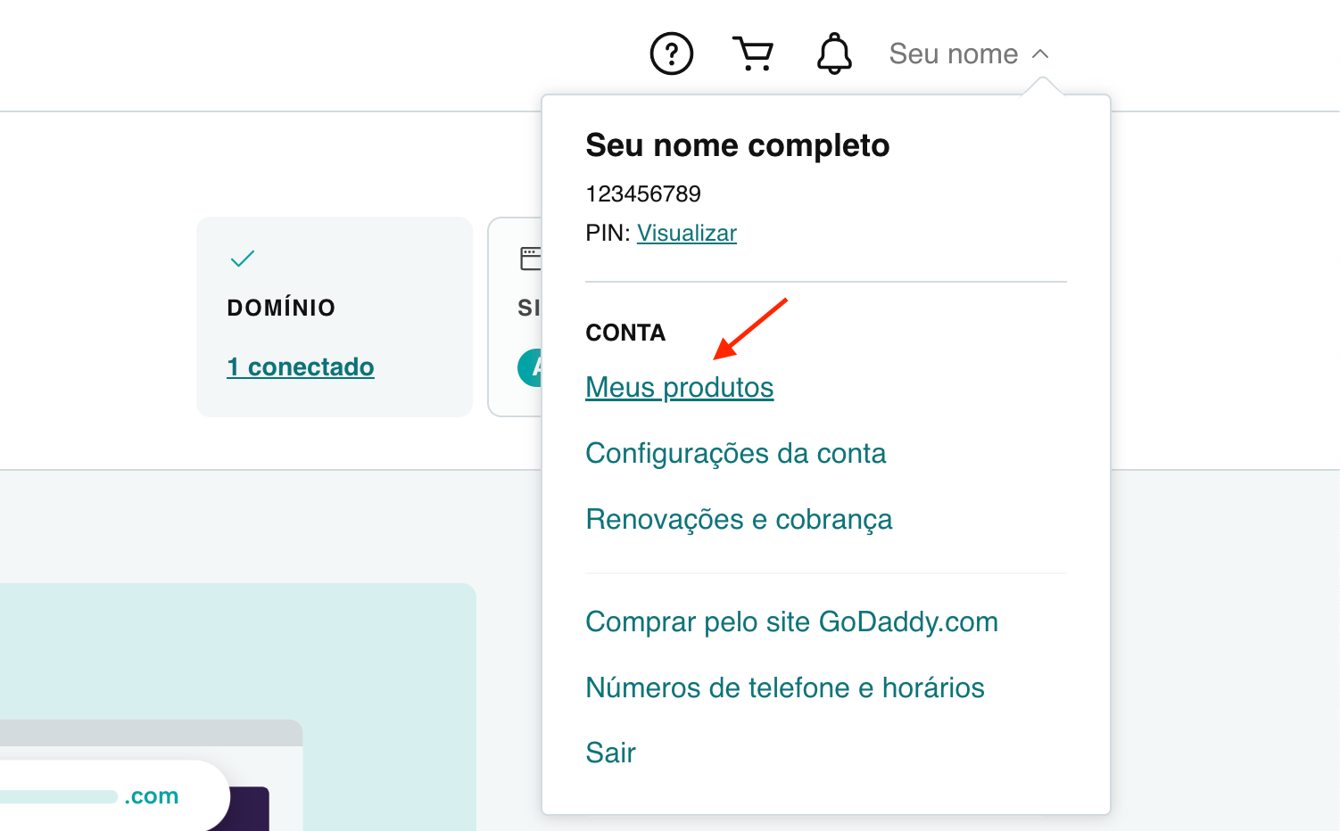 Open My Products from the GoDaddy account menu