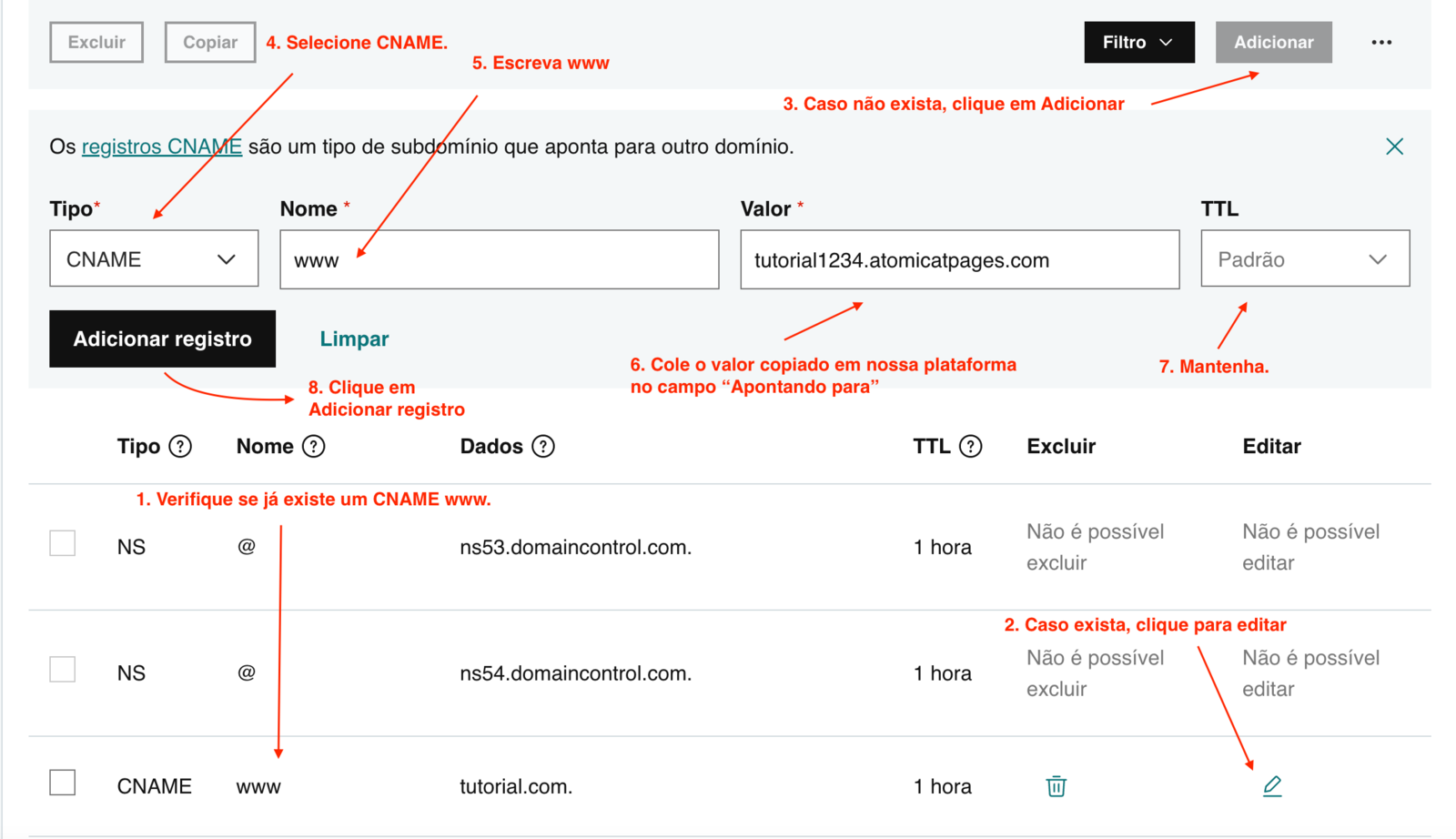 Edit or create the www CNAME record in GoDaddy