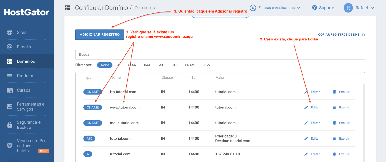 Confirm HostGator nameservers for the domain