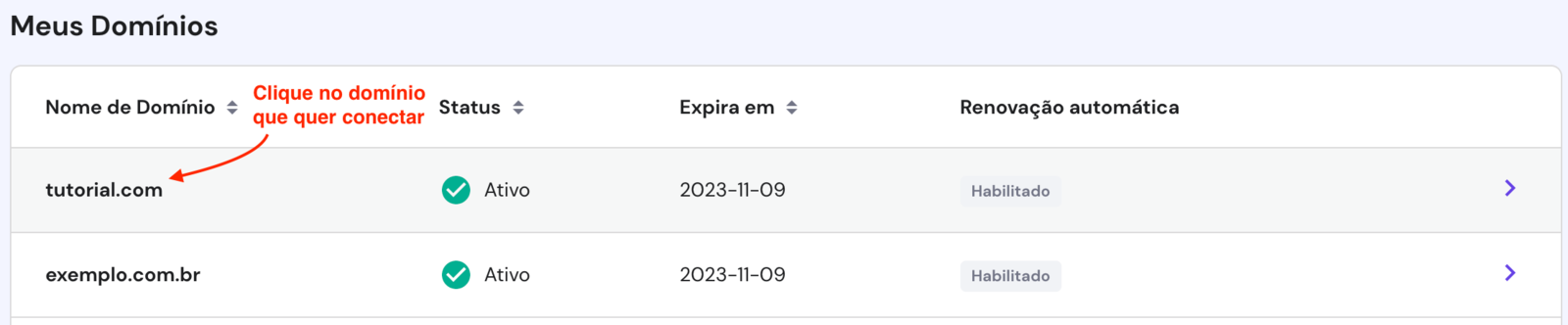 Select the domain to configure in Hostinger
