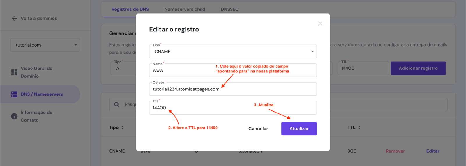 Edit the www CNAME target and TTL in Hostinger