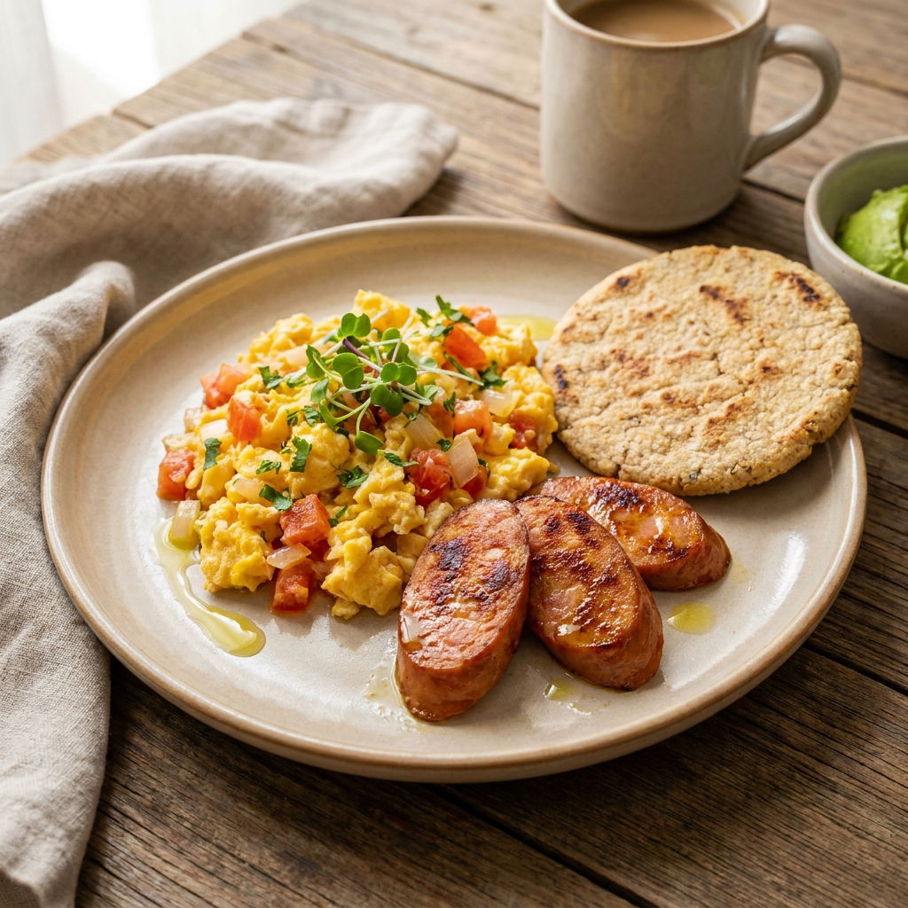 Huevos pericos con chorizo casero