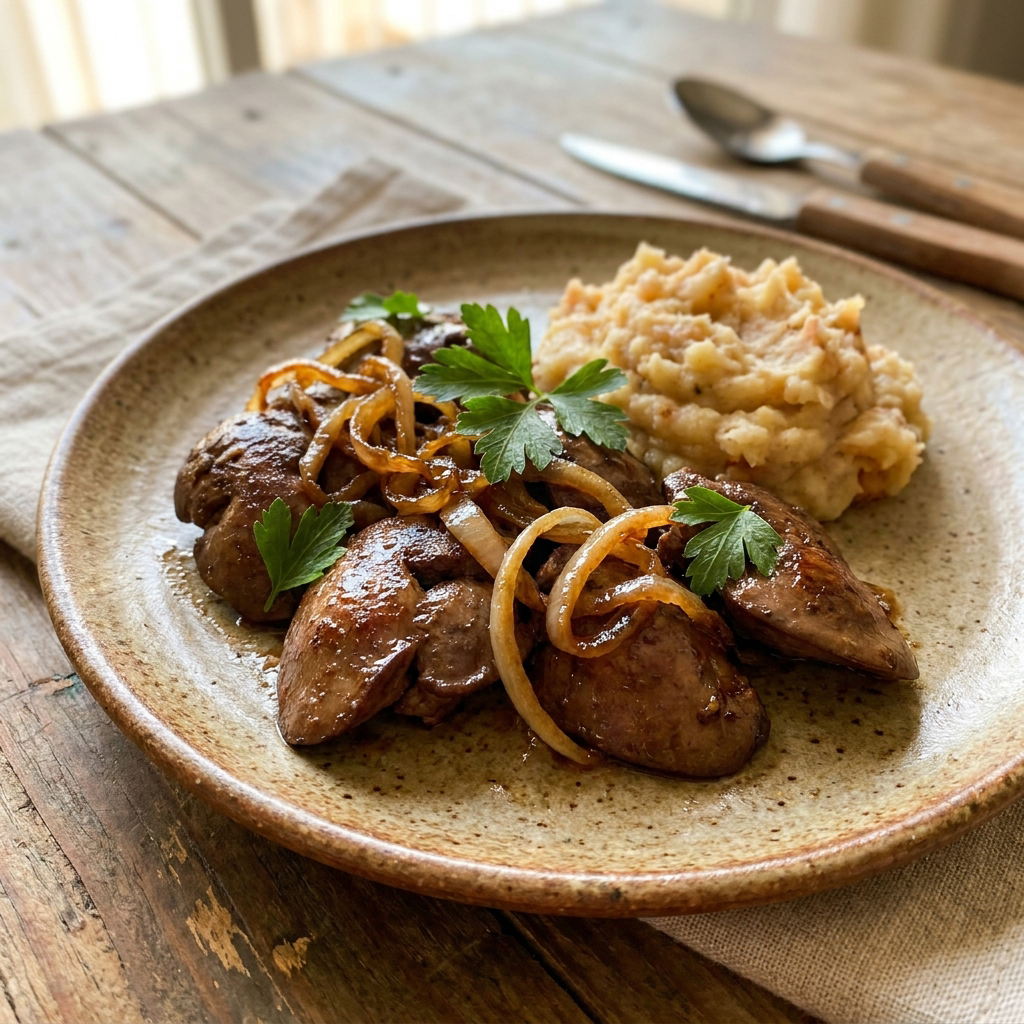 Hígado de pollo encebollado — receta animal-based