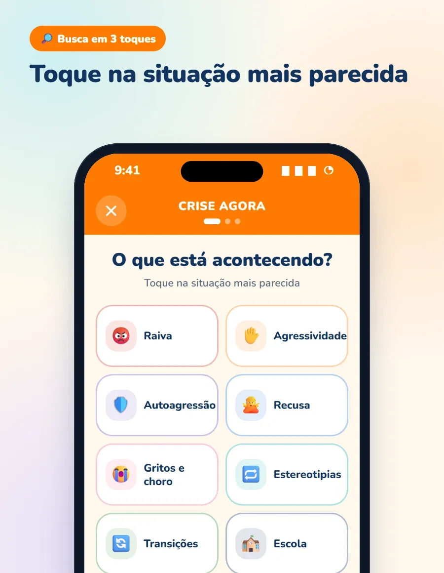 Busca por tipo de crise em 3 toques