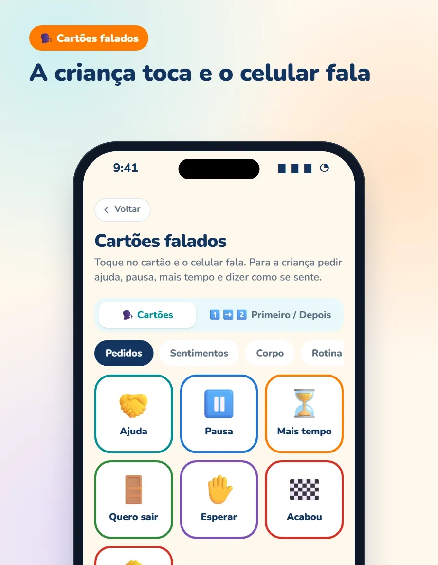 Cartões falados no app