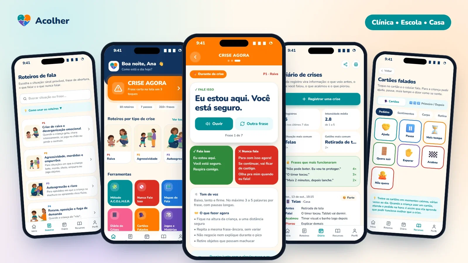 App Acolher com roteiros, frases, diário e recursos de apoio