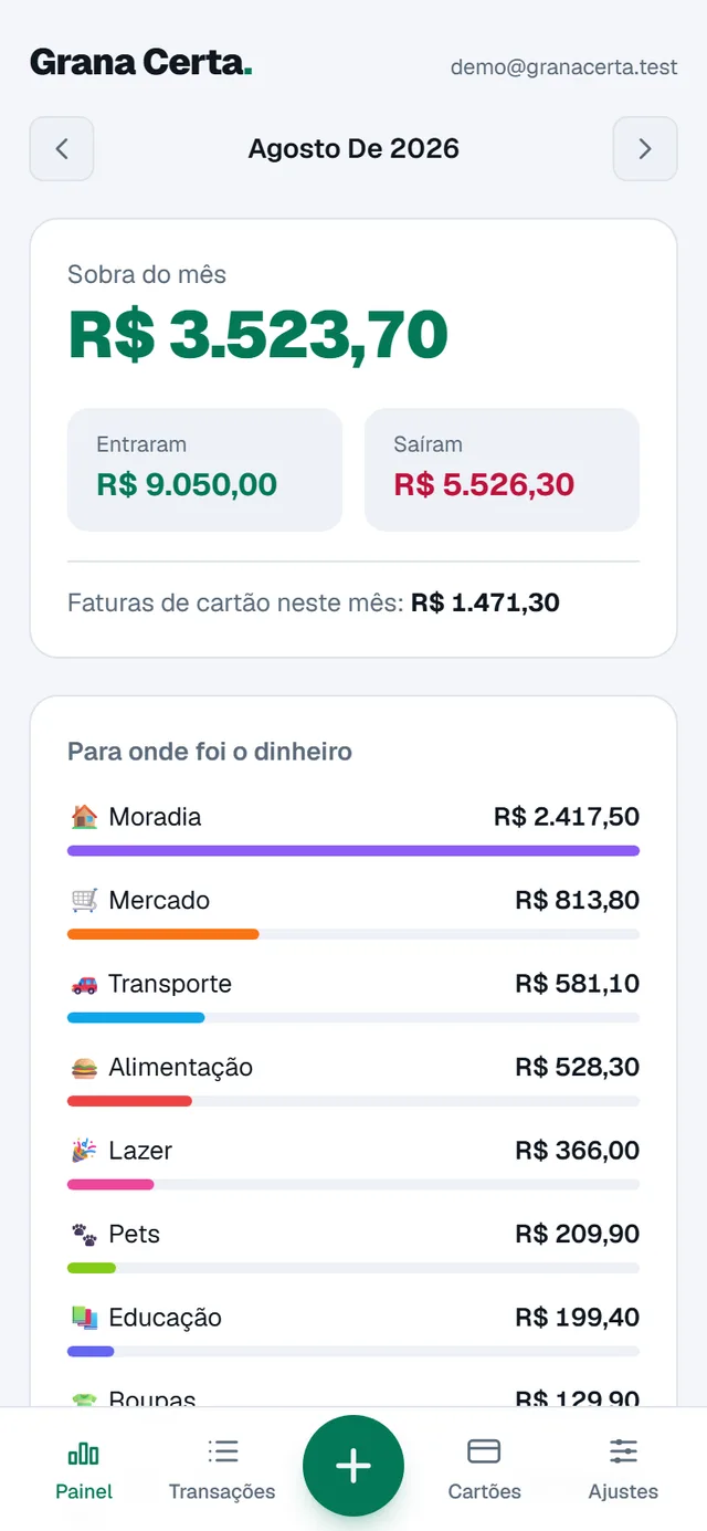 O mês inteiro numa tela — Grana Certa