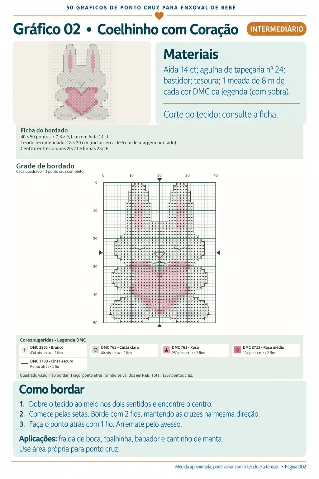 Página do PDF: Gráfico 02 — Coelhinho com Coração, com grade numerada e legenda de cores