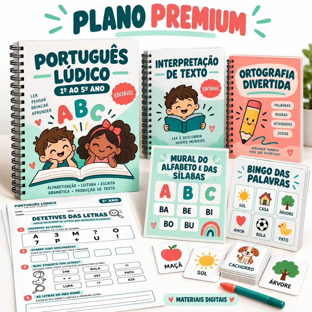 Plano Premium: Português Lúdico, interpretação, ortografia, mural e bingo