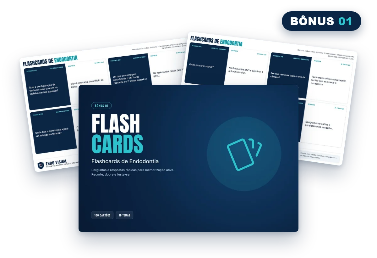 Mockup do bônus Flashcards de Endodontia