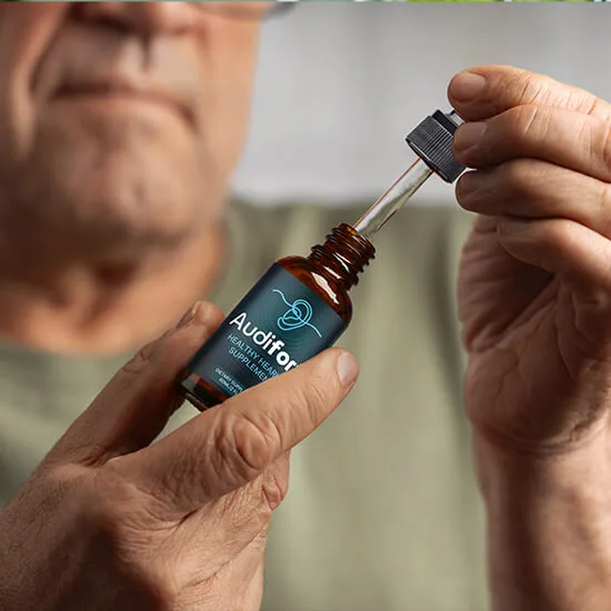 AudiFort liquid hearing wellness supplement bottle