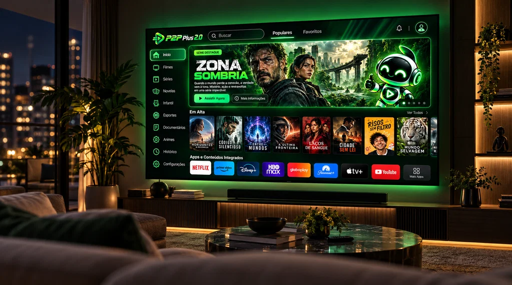 Tela inicial do P2P PLUS 2.0 na TV