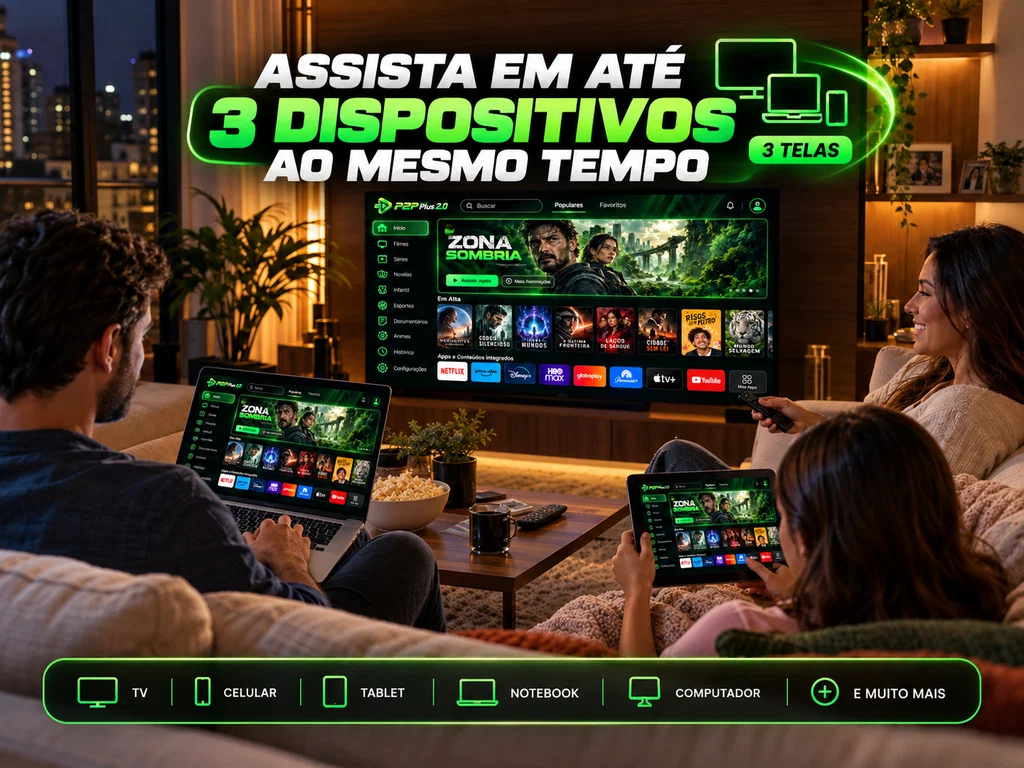 3 telas pelo preço de 1 em qualquer dispositivo — P2P PLUS 2.0