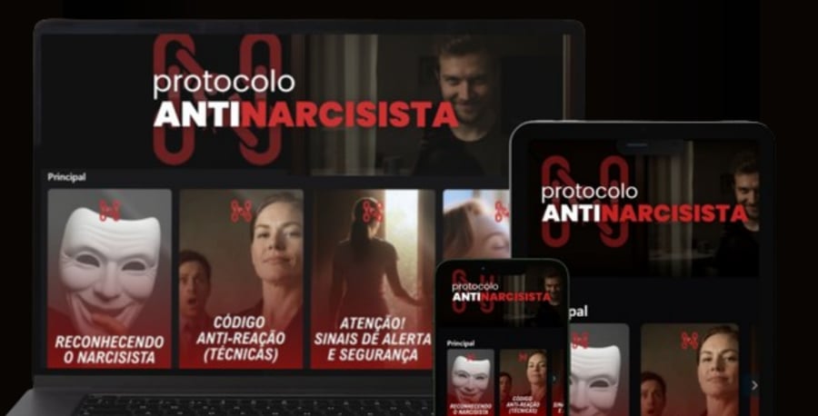 Aulas do Protocolo Anti-Narcisista no computador, tablet e celular