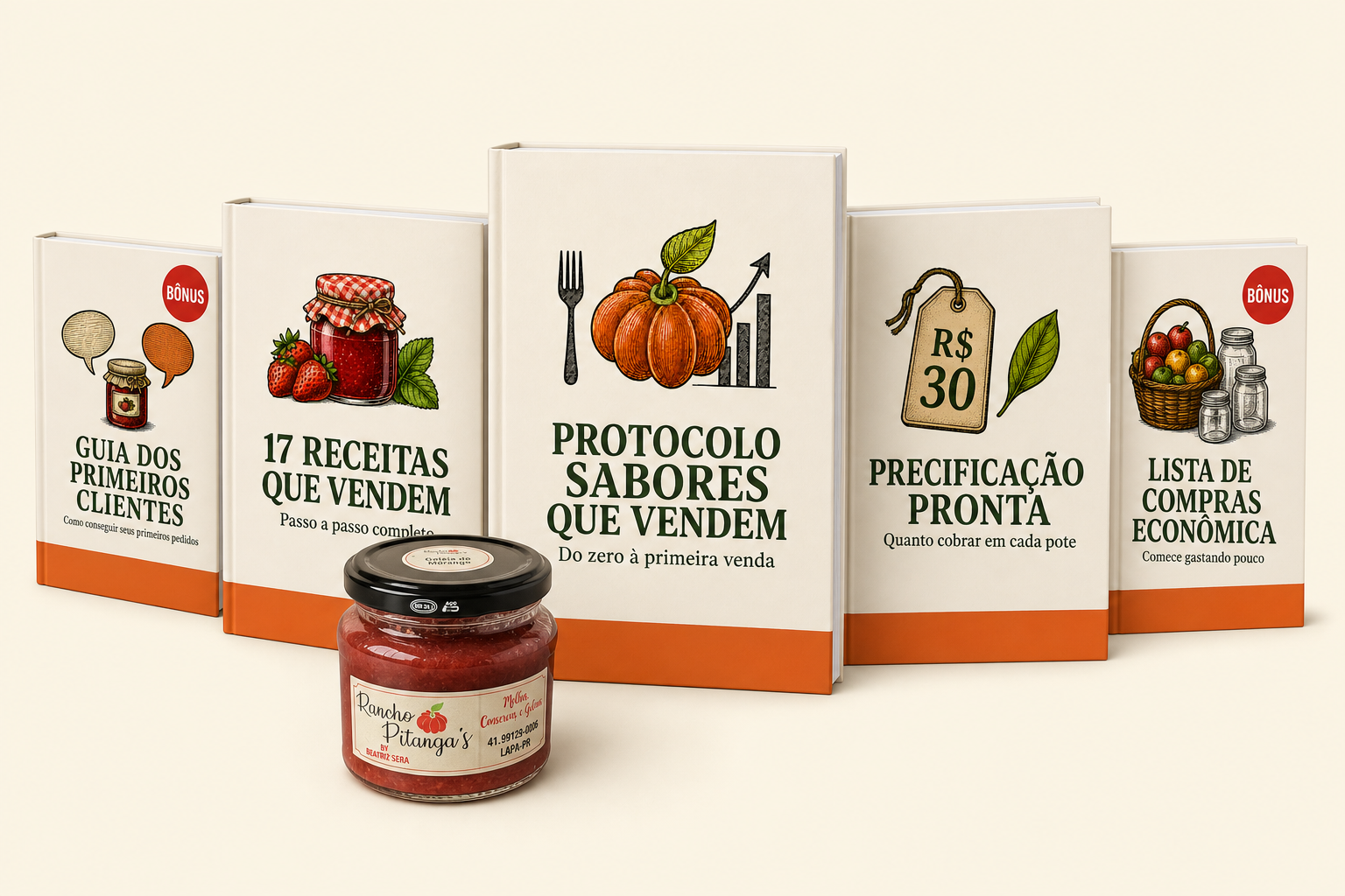 Tudo que você recebe no Protocolo Sabores que Vendem: protocolo, 17 receitas, precificação pronta e dois bônus