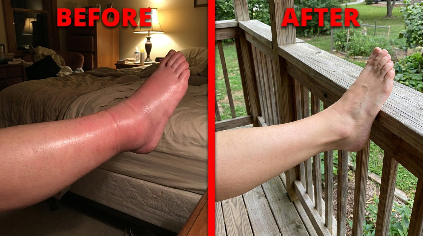 A woman's leg de-swelling from week 1 to week 8