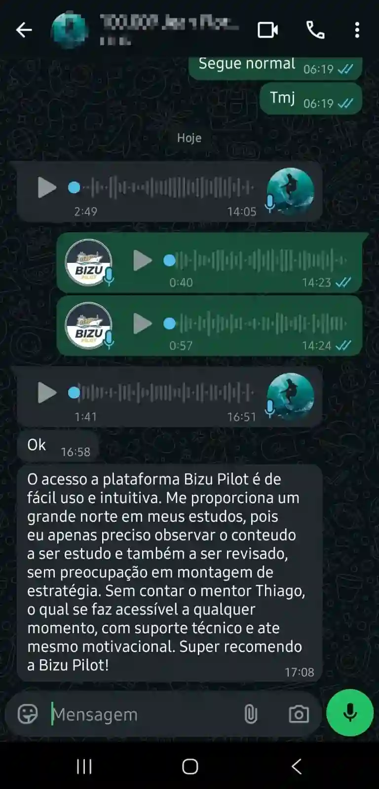 Depoimento de mentorado da Bizu Pilot