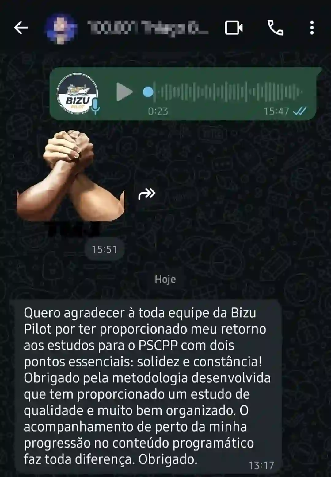 Depoimento de mentorado da Bizu Pilot