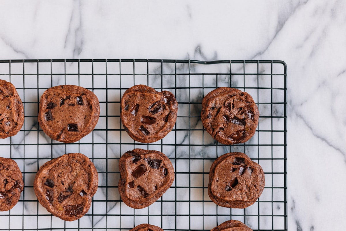 Freshly baked chocolate chip cookies