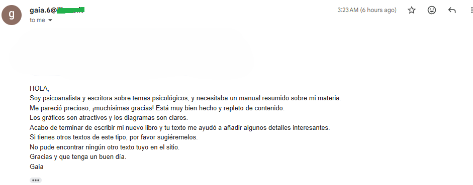 Correo de una compradora agradeciendo el Manual Práctico de Psicoanálisis