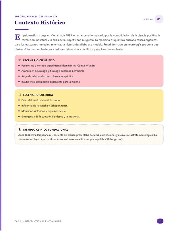 Página del manual: contexto histórico del psicoanálisis