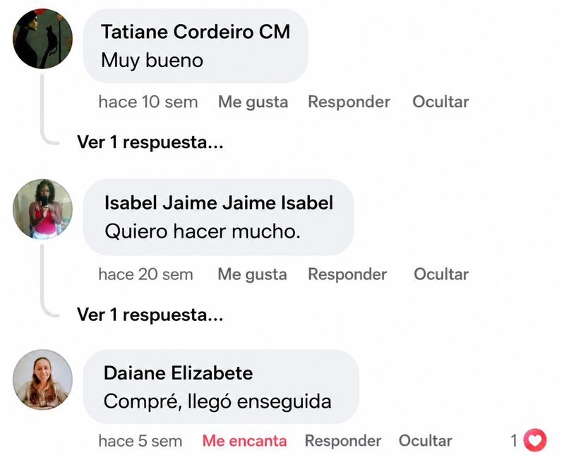 Comentarios de Facebook de compradoras del manual