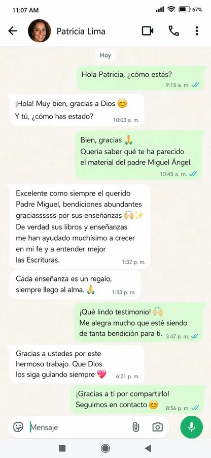 Testimonio de Patricia por WhatsApp