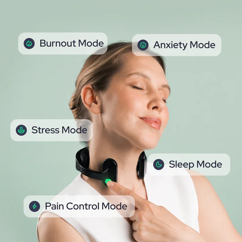 Pulsetto being used around the neck