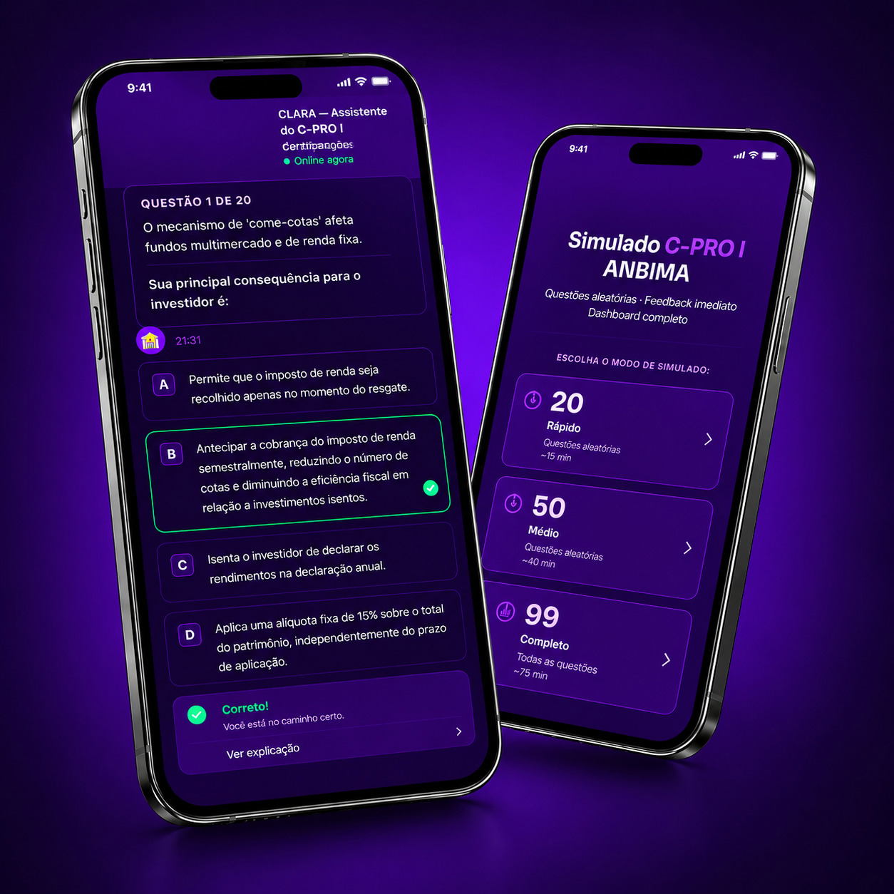 Print do app — tela de questões no novo formato ANBIMA