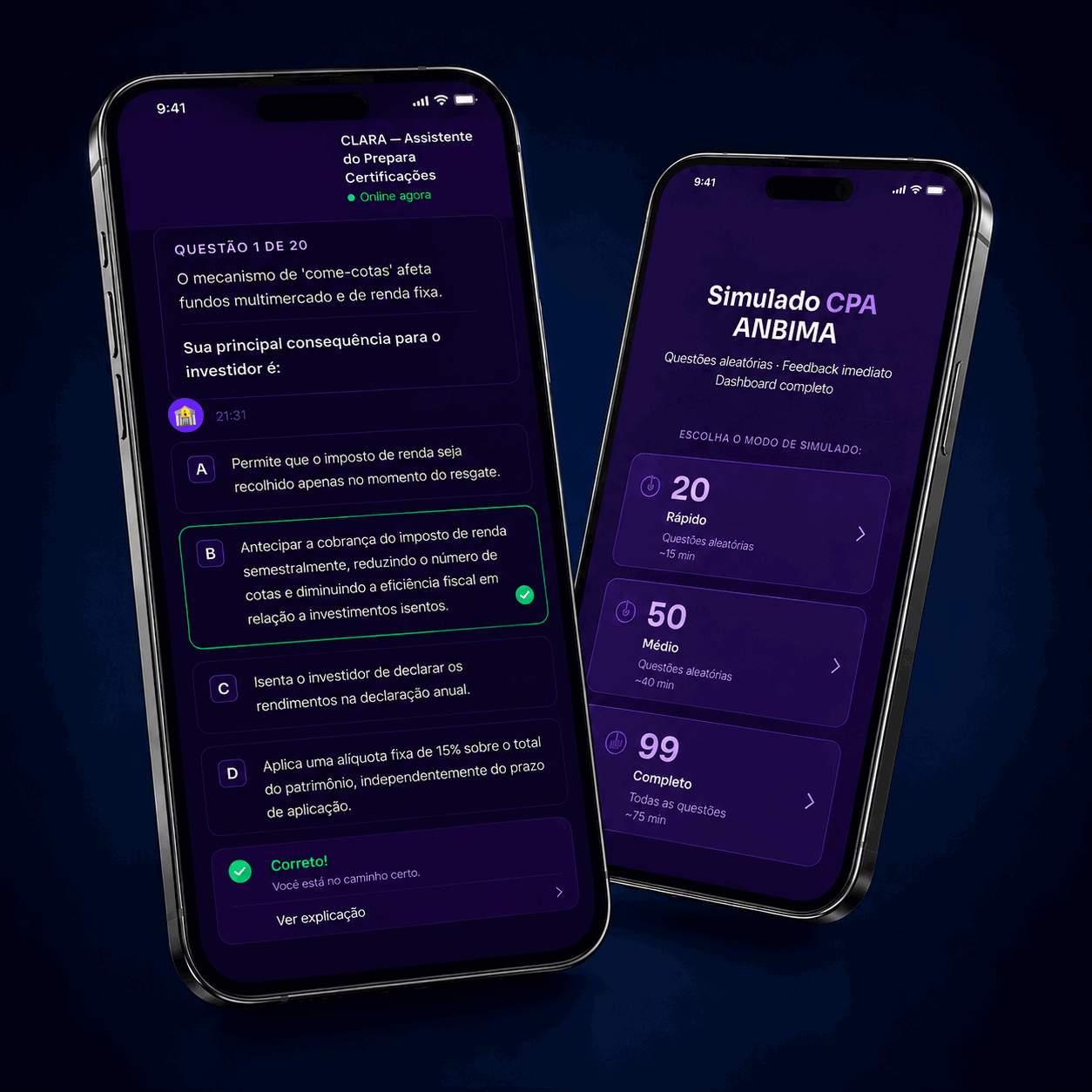 Print do app — tela de questões no novo formato ANBIMA