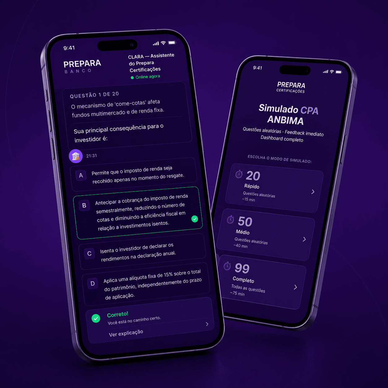 Print do app — tela de questões no novo formato ANBIMA