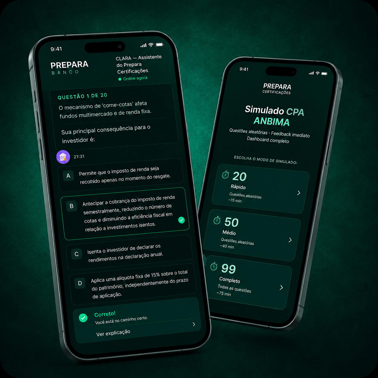 Print do app — tela de questões no novo formato ANBIMA