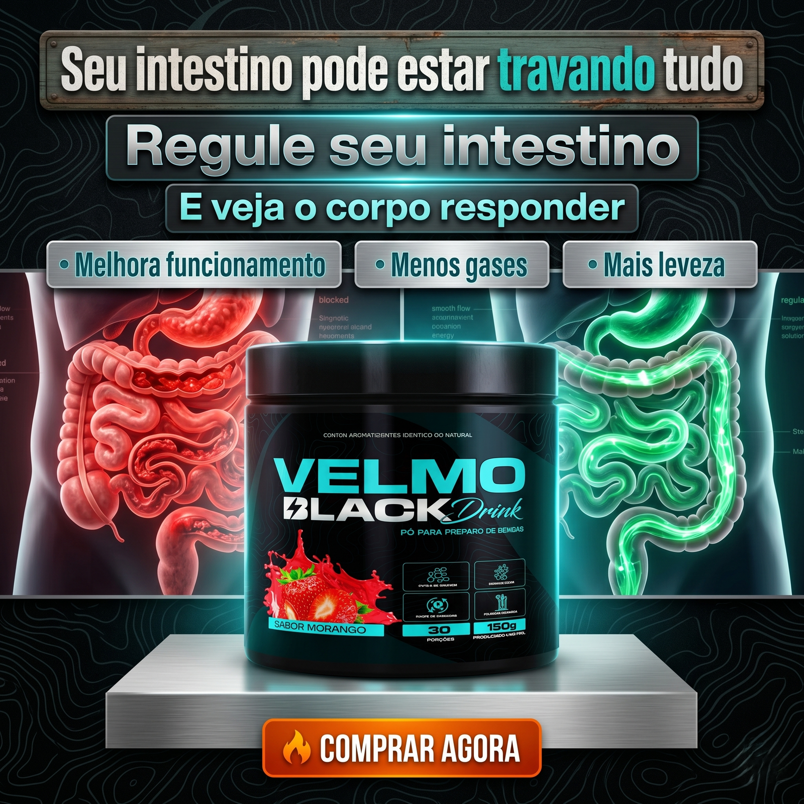 Intestino travado vs sistema em harmonia - Velmo
