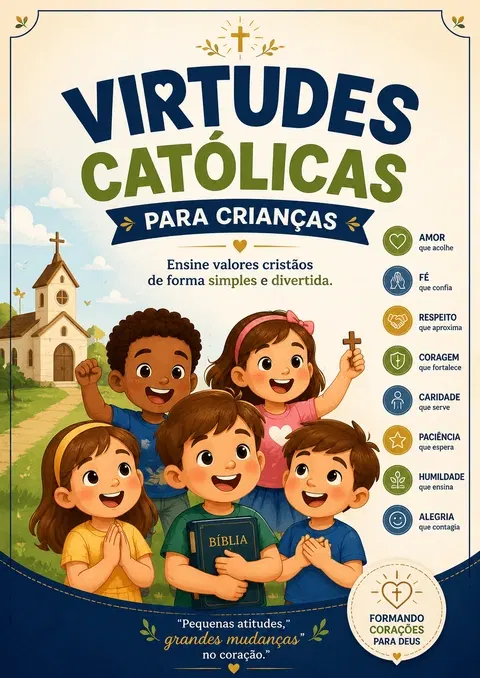 Capa completa de Virtudes Católicas para Crianças