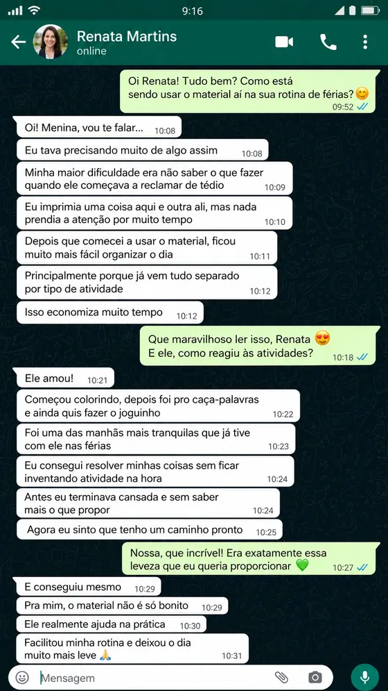 Depoimento de mãe 6 — print real de compradora
