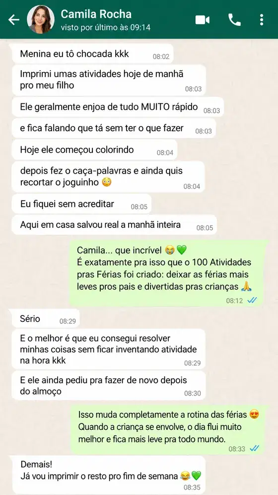 Depoimento de mãe 1 — print real de compradora