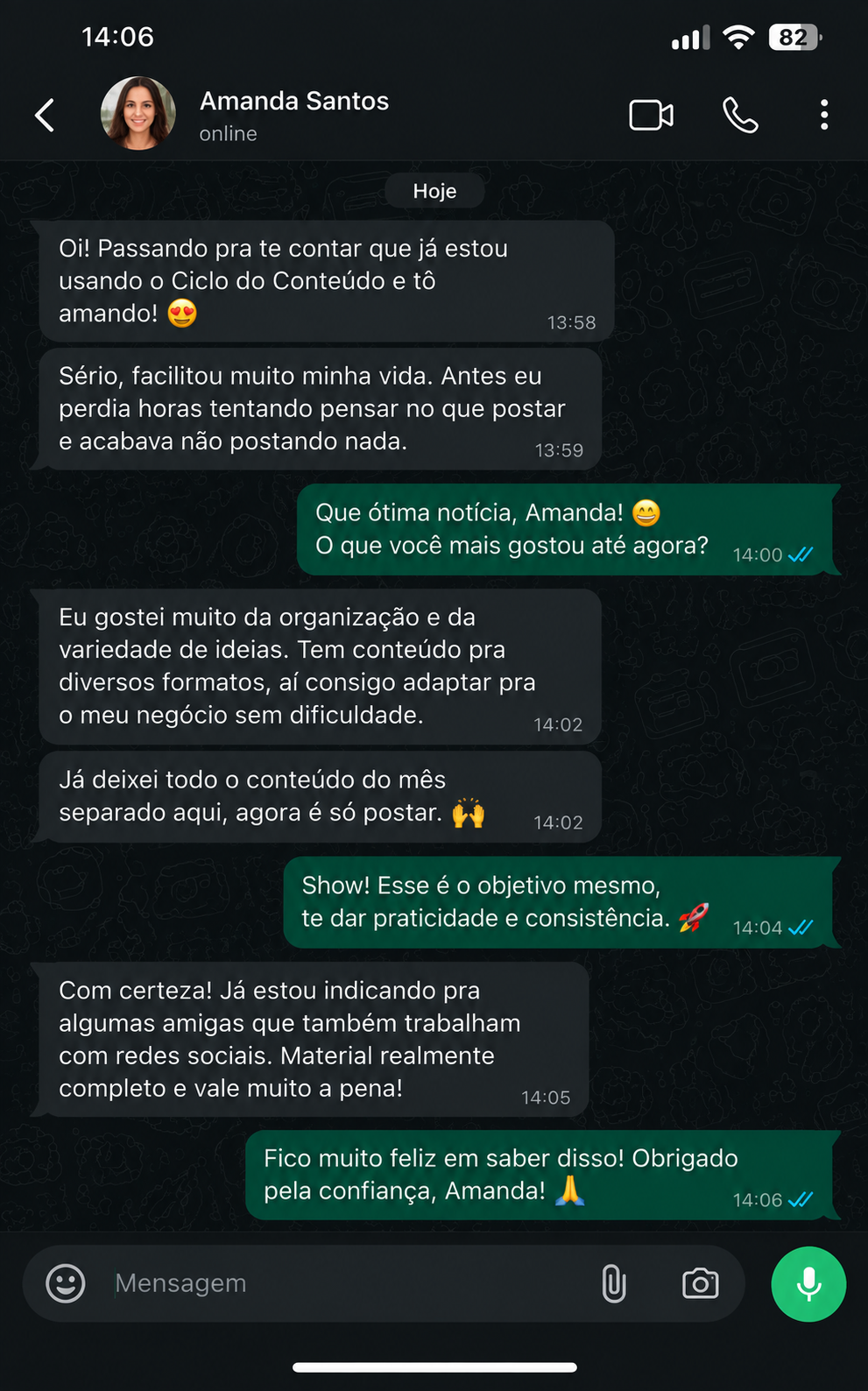 Espaço reservado para print de depoimento 3