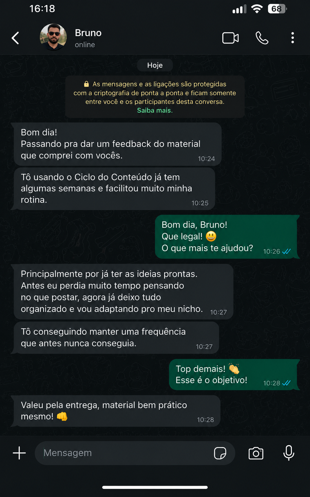 Espaço reservado para print de depoimento 4