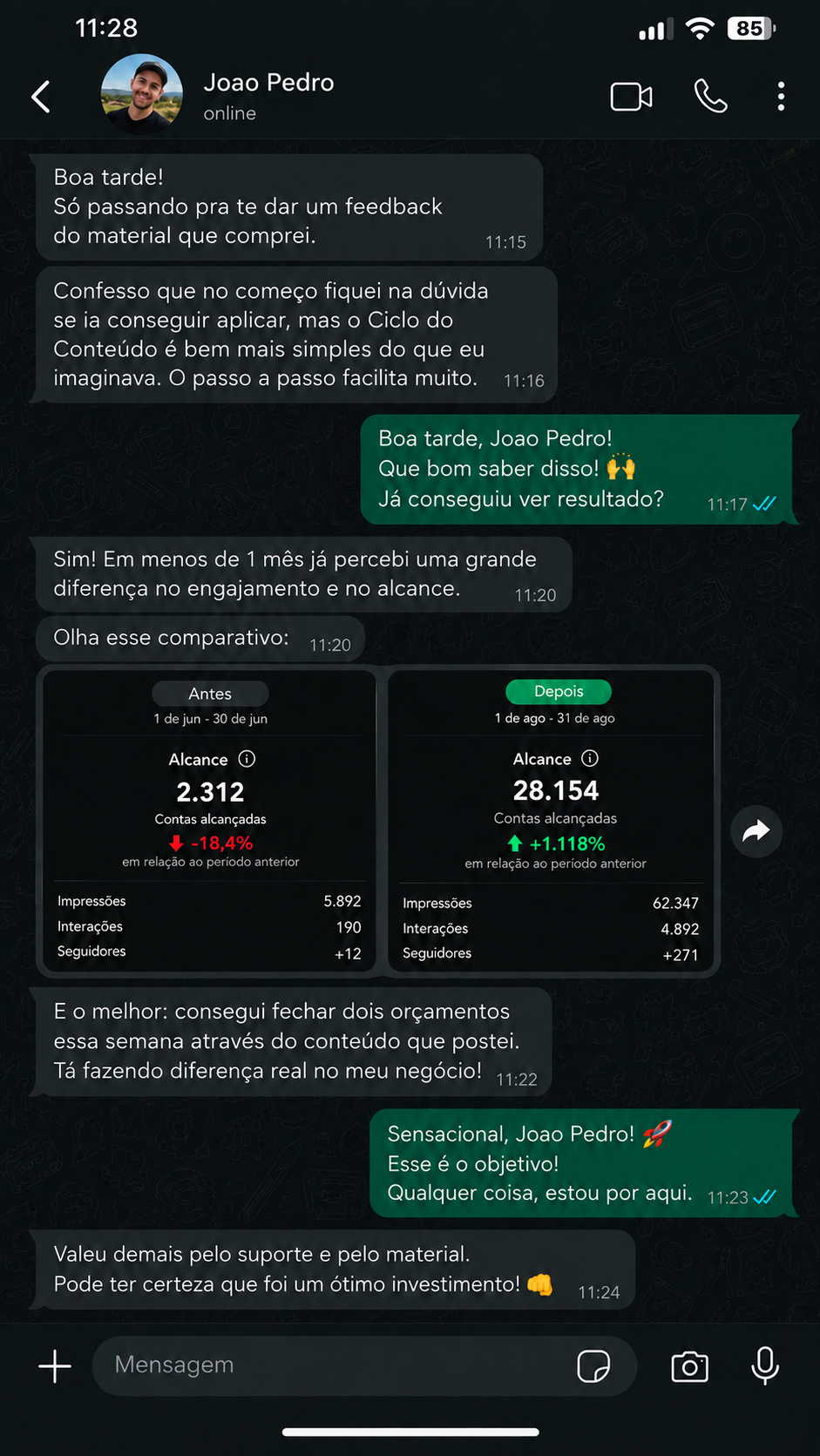 Espaço reservado para print de depoimento 1