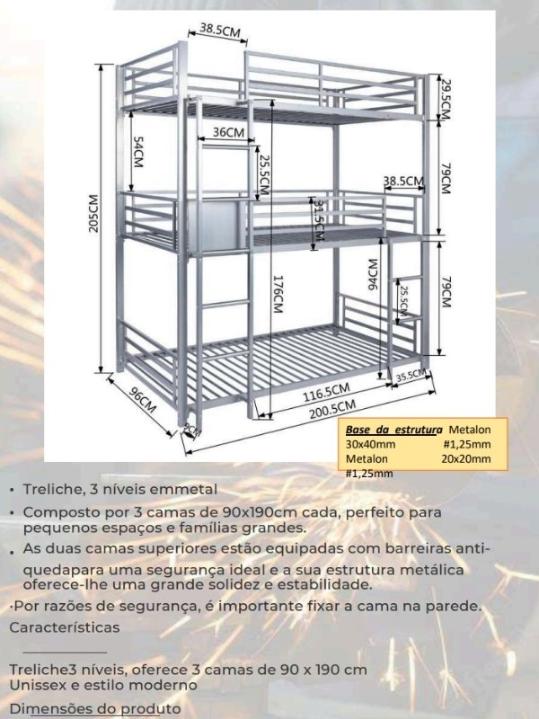 Página real do acervo com medidas de beliche em estrutura metálica
