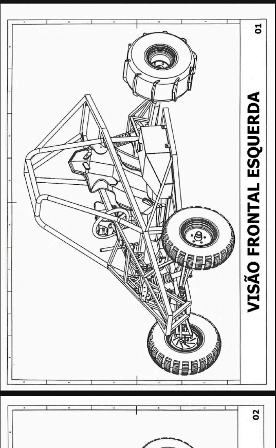 Desenho técnico de estrutura tubular com diferentes vistas