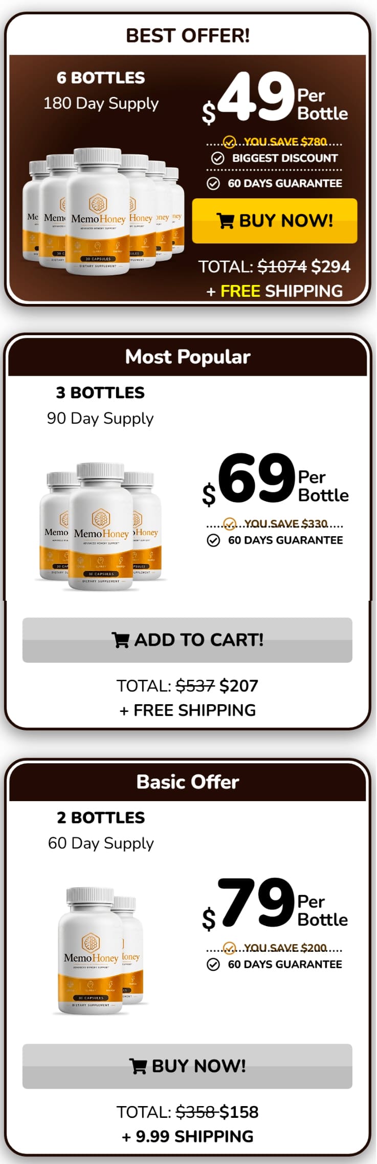 MemoHoney package pricing