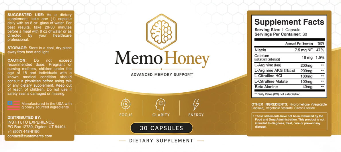 MemoHoney Supplement Facts