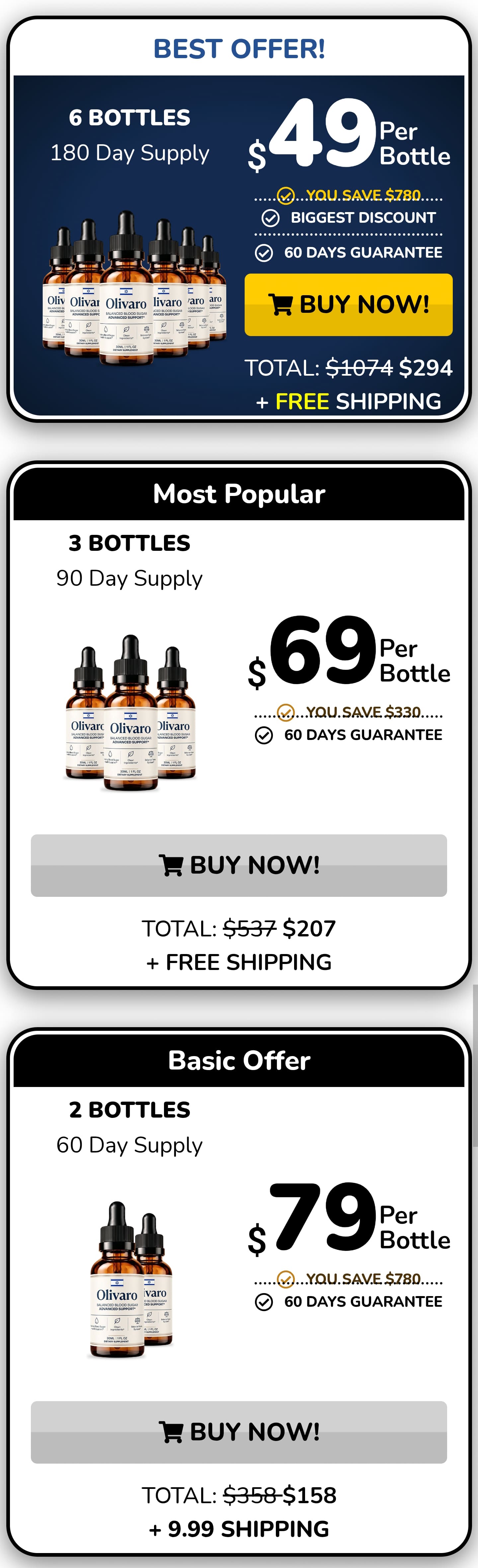 Olivaro package pricing
