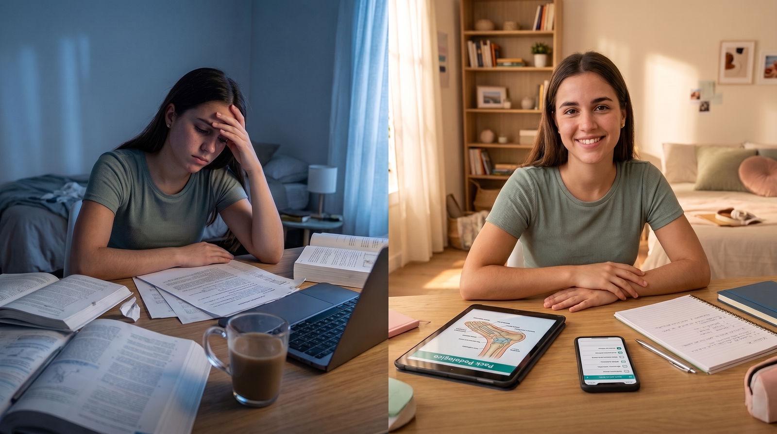 Estudiante de podología antes y después del Pack Podológico
