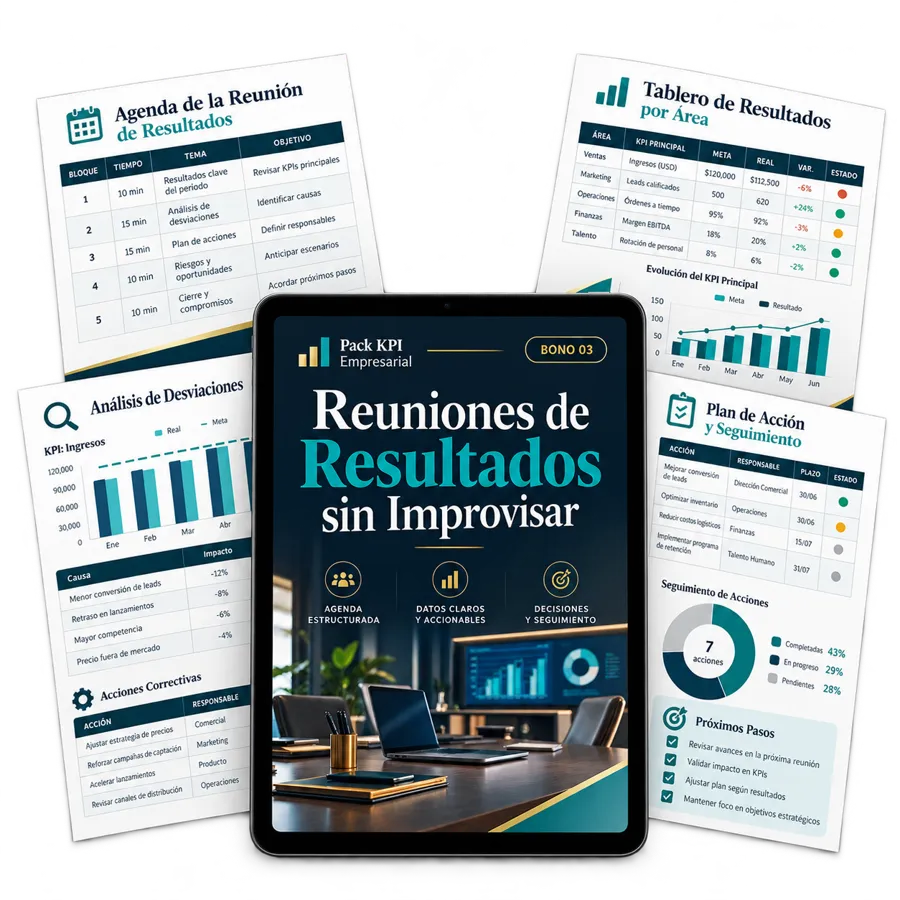 Mockup ilustrativo del bono 3 Pack KPI Empresarial