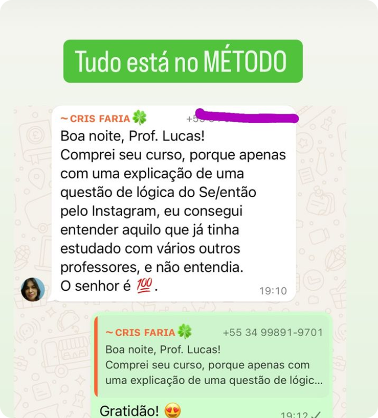 Depoimento de aluno sobre Raciocínio Lógico