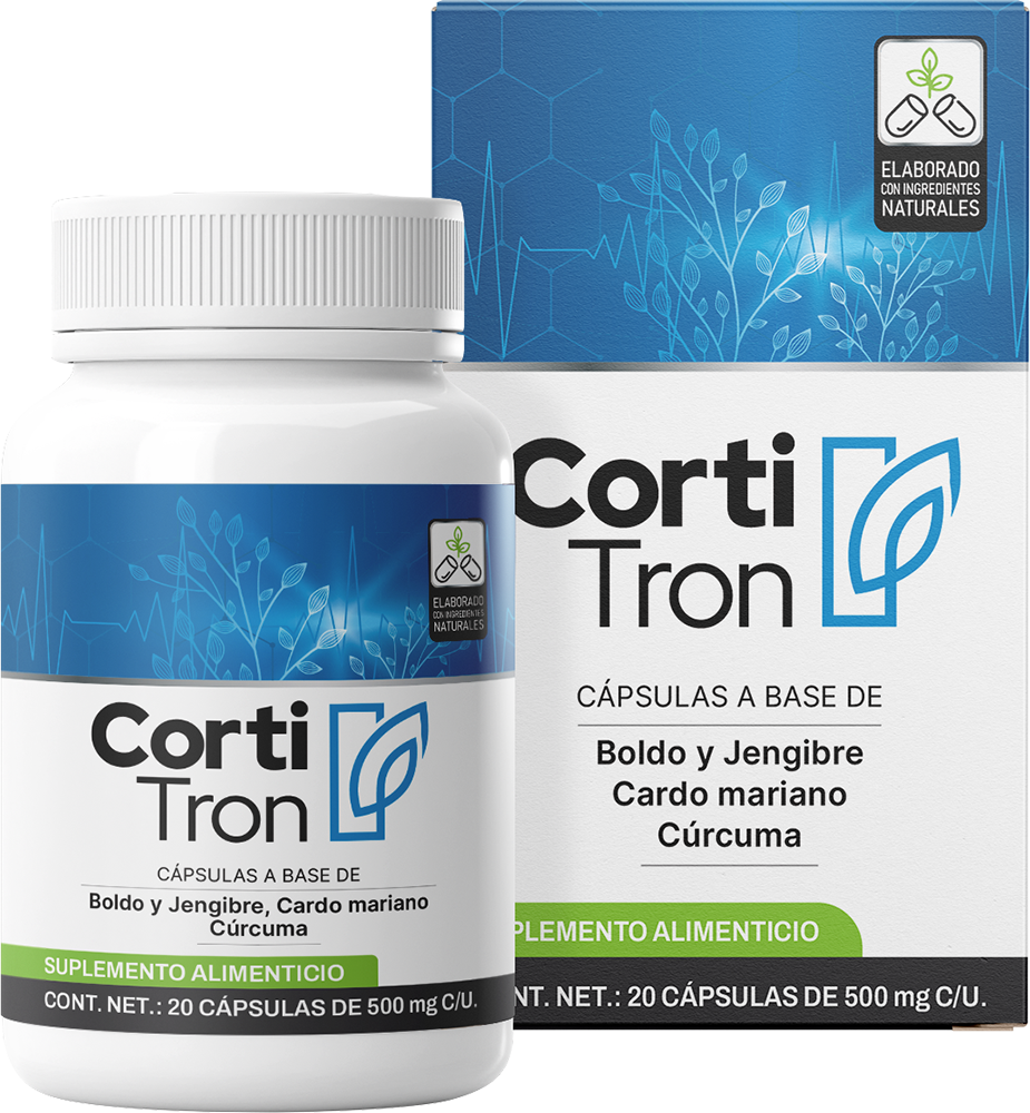 Envase de CortiTron, complemento alimenticio en cápsulas