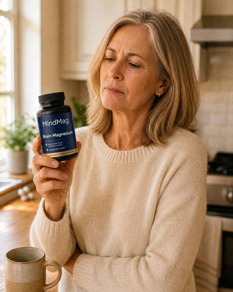 Woman reading MindMag label