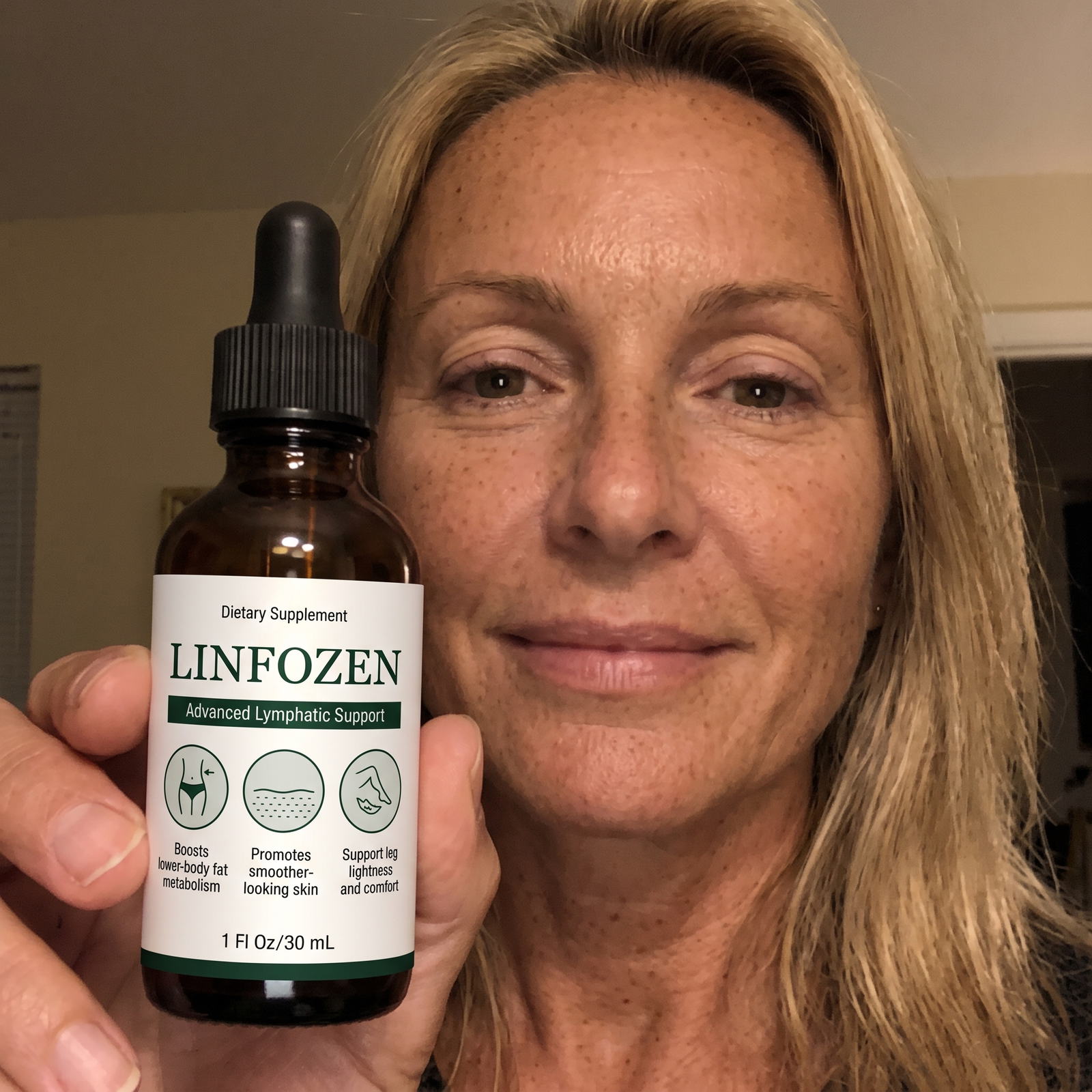 Woman holding a Linfozen pack